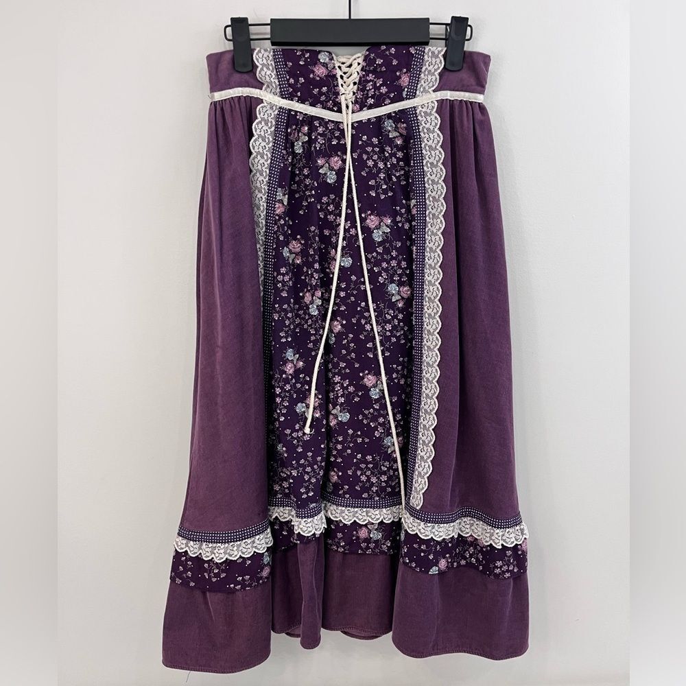 Vintage 1970s Gunne Sax Floral Cotton Peasant Skirt/Vest Jessica McClintock 11 - Picture 8 of 10